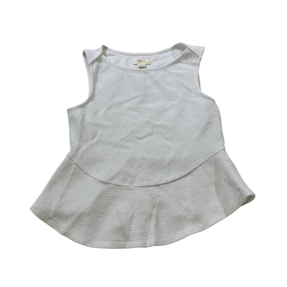 Maeve Anthropologie Peplum Top S White Textured Summer Minimalist Quiet Luxury